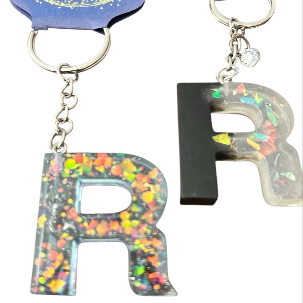 Keychains with Colorful Confetti Letter R bundle of 2
